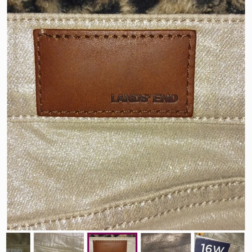 LANDS' END HIGH RISE SLIM LEG FOILED METALLIC GOLD JEANS - Picture 4 of 4